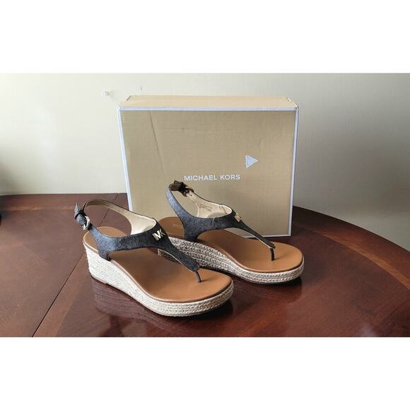 MICHAEL KORS LaneyEspadrille Thongs MKSignature Jute WedgeSlingbacks Sandals - Picture 2 of 10